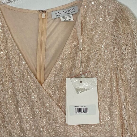 Mac Duggal 93679 Beaded Lace Long Sleeve Wrap Over Gown, Light Rose, Size 12 - Picture 3 of 9